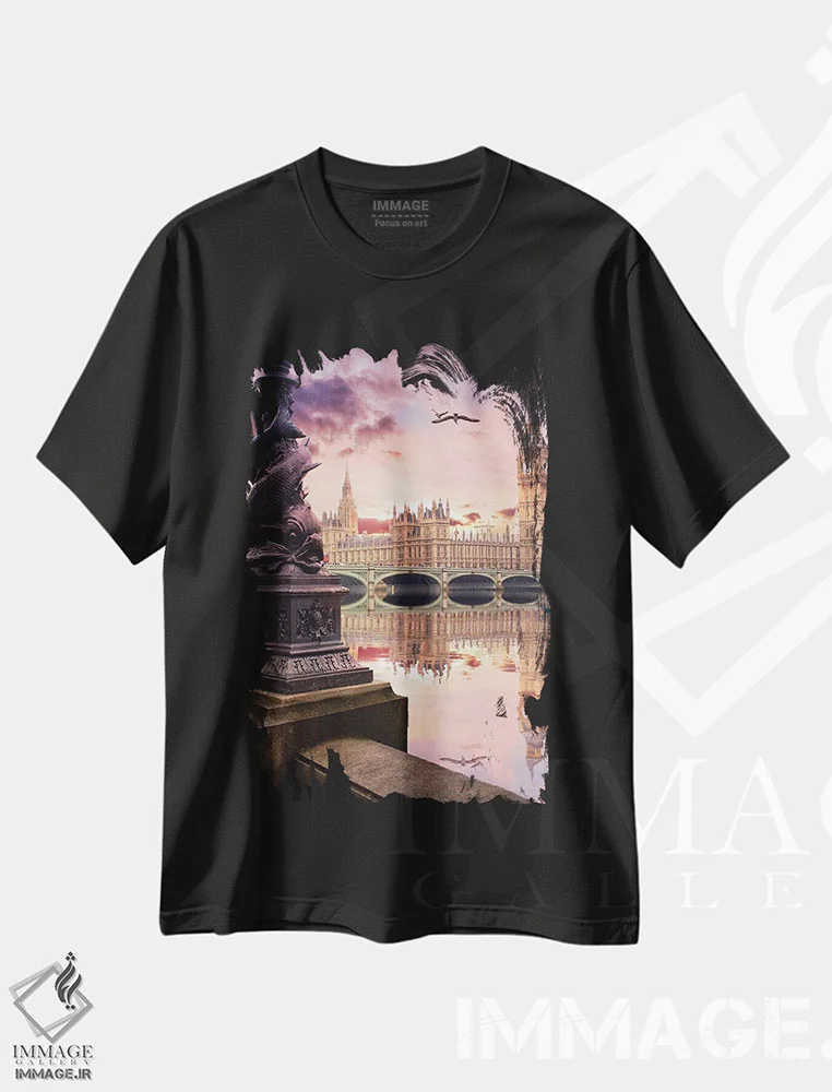 تیشرت مشکی طرح دار زمانی که لندن سخن می گوید، مدیوم اثر فلوریان اولبرشتس | immage.ir