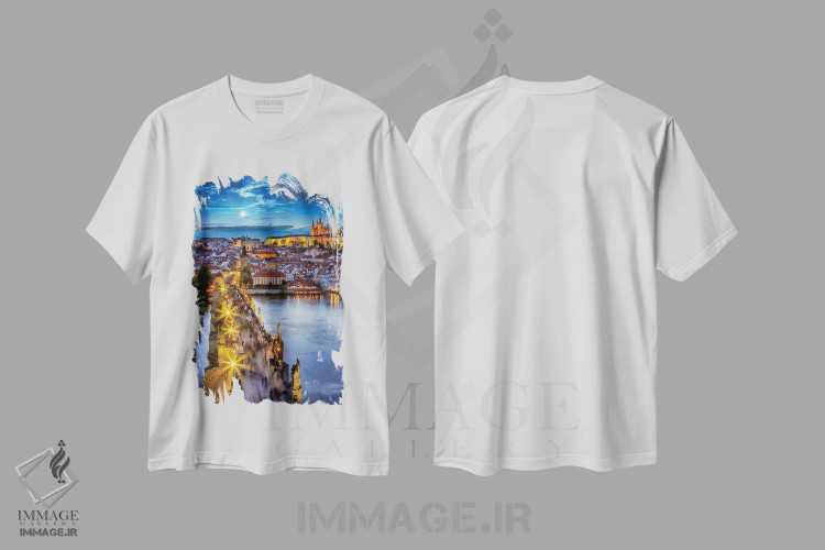 تیشرت سفید طرح دار شب پراگ، هنر فاخر معاصر اثر فلوریان اولبرشتس | immage.ir