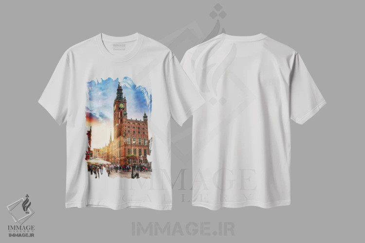 تیشرت سفید طرح دار گدانسک، لهستان، هنر فاخر معاصر اثر فلوریان اولبرشتس | فروشگاه ایماژ