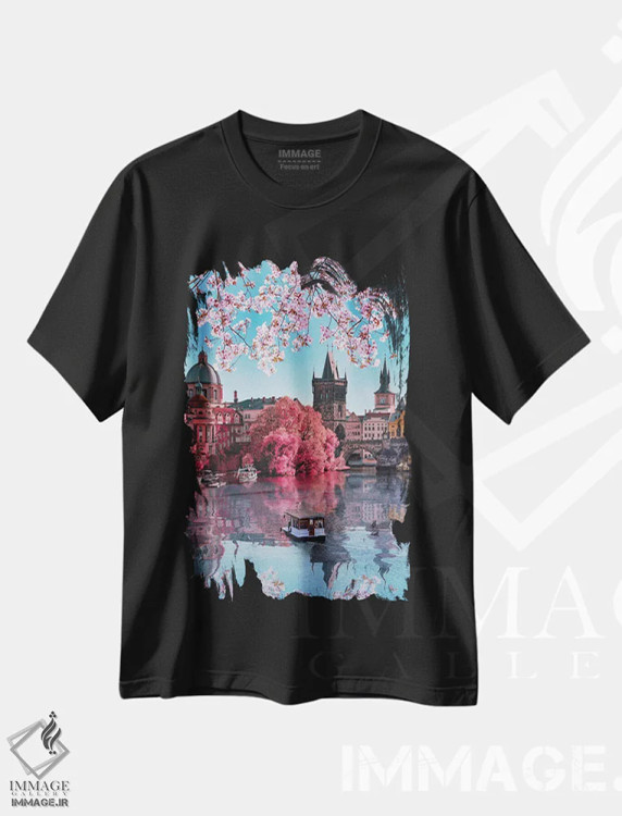 تیشرت مشکی طرح دار بهار در پراگ، هنر فاخر معاصر اثر فلوریان اولبرشتس | فروشگاه ایماژ