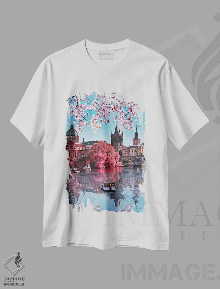 تیشرت سفید طرح دار بهار در پراگ، هنر فاخر معاصر اثر فلوریان اولبرشتس | immage.ir