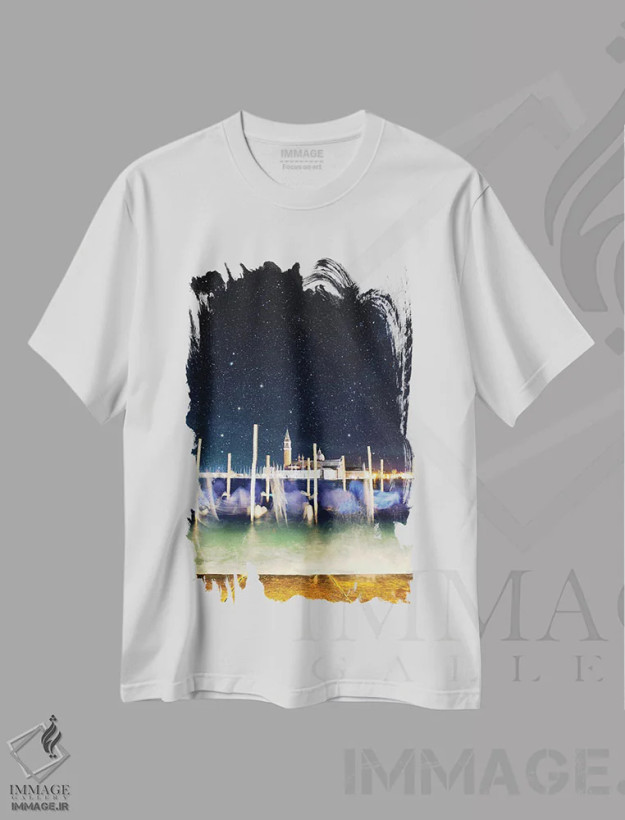 تیشرت سفید طرح دار گوندولاها هرگز در ونیز نمی خوابند، مدیوم اثر فلوریان اولبرشتس | فروشگاه ایماژ