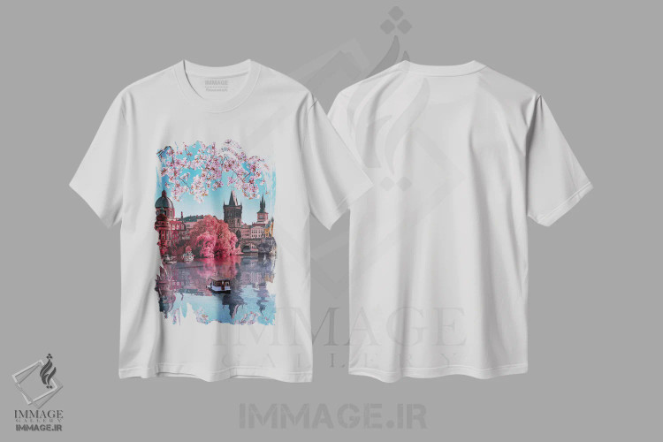 تیشرت سفید طرح دار بهار در پراگ، هنر فاخر معاصر اثر فلوریان اولبرشتس | immage.ir