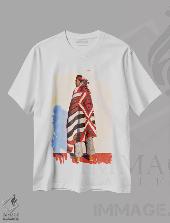 تیشرت سفید طرح دار رئیس ناواهو، هنر فاخر معاصر اثر فرانک اورداز | immage.ir