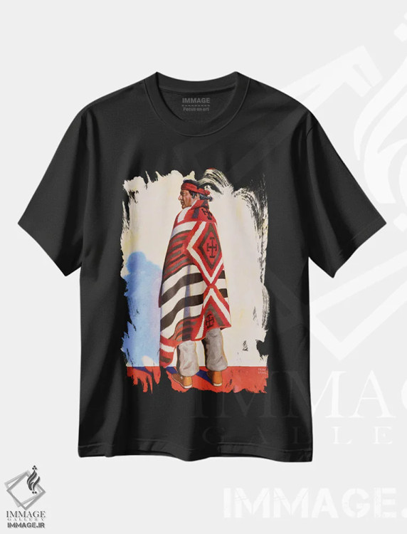 تیشرت مشکی طرح دار رئیس ناواهو، هنر فاخر معاصر اثر فرانک اورداز | فروشگاه ایماژ