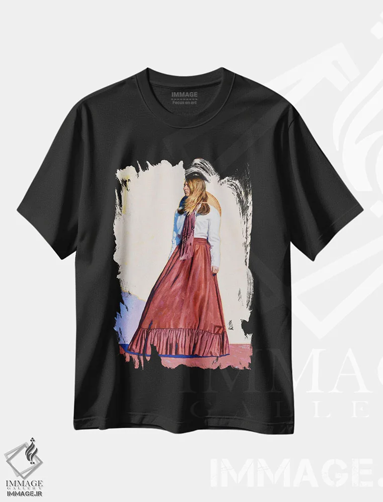 تیشرت مشکی طرح دار رز دشتی، هنر فاخر معاصر اثر فرانک اورداز | immage.ir