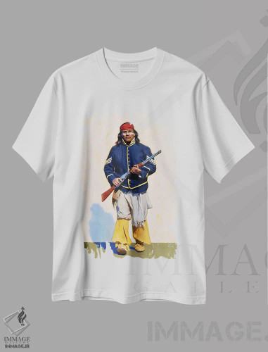 تیشرت سفید طرح دار رئیس آپاچی، هنر فاخر معاصر اثر فرانک اورداز | فروشگاه ایماژ