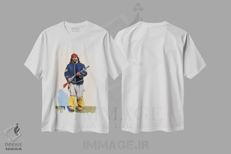 تیشرت سفید طرح دار رئیس آپاچی، هنر فاخر معاصر اثر فرانک اورداز | فروشگاه ایماژ
