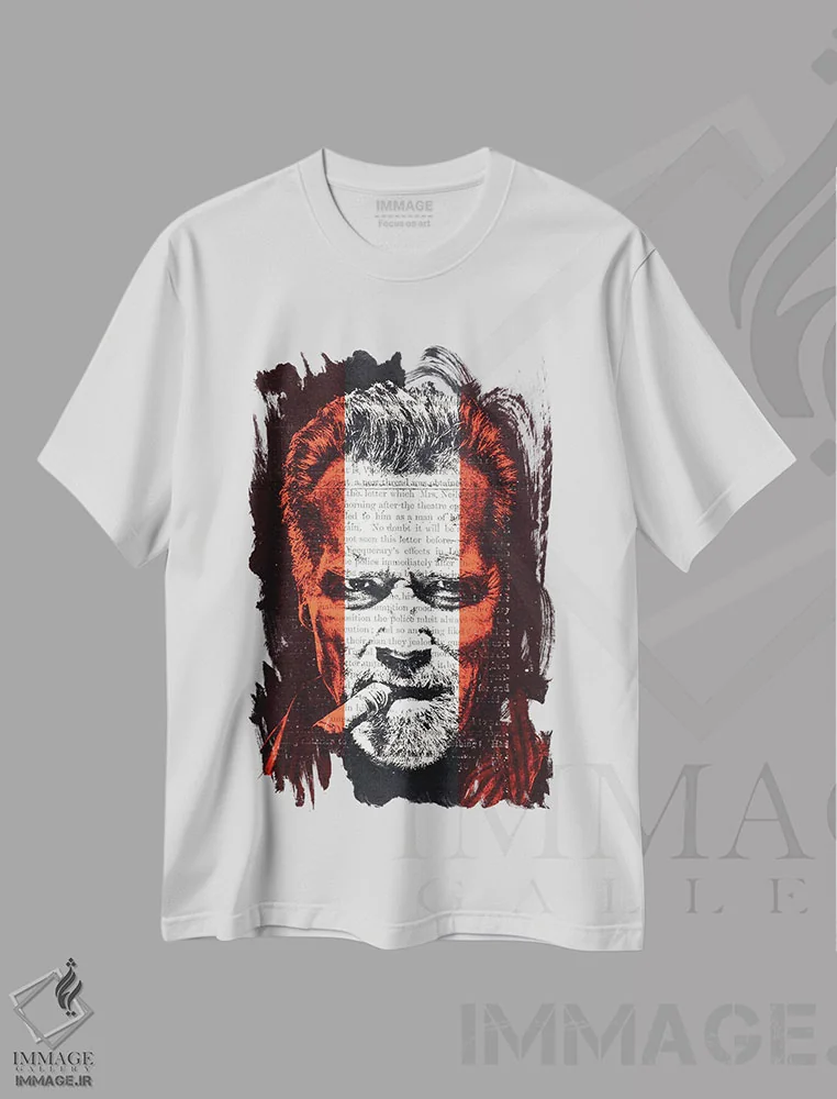 تیشرت سفید طرح دار آرنولد، هنر دیجیتال اثر فیلیپو ایمبریگی | فروشگاه ایماژ