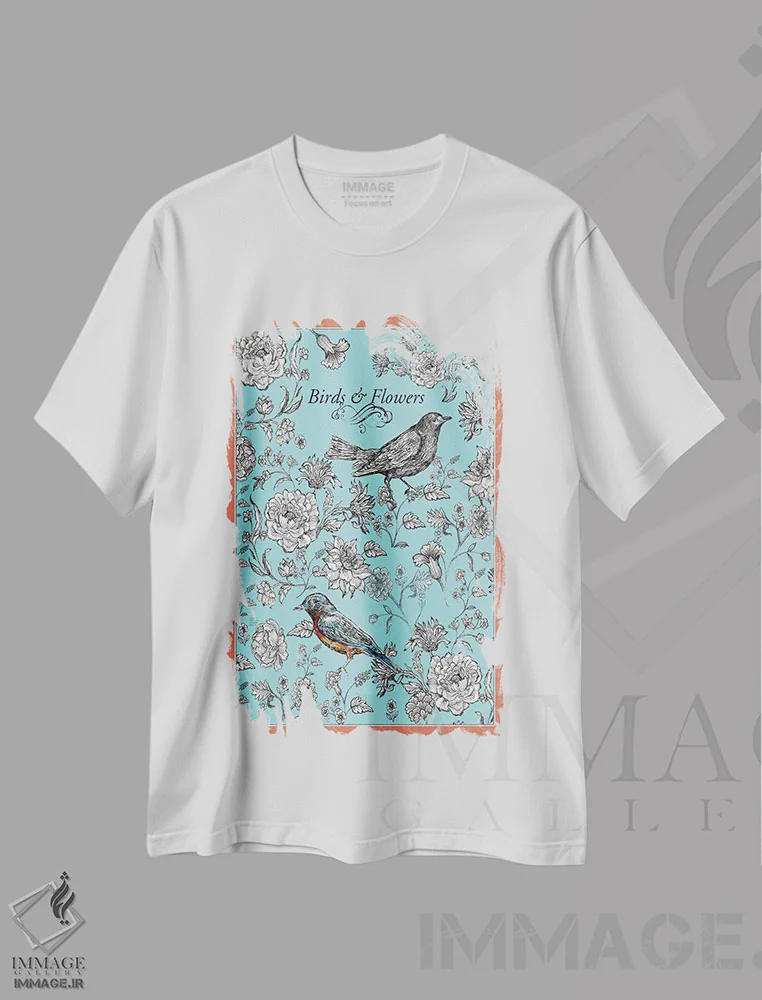 تیشرت سفید طرح دار پرندگان و گل ها، تزئینی اثر فانیتسا پترو | فروشگاه ایماژ