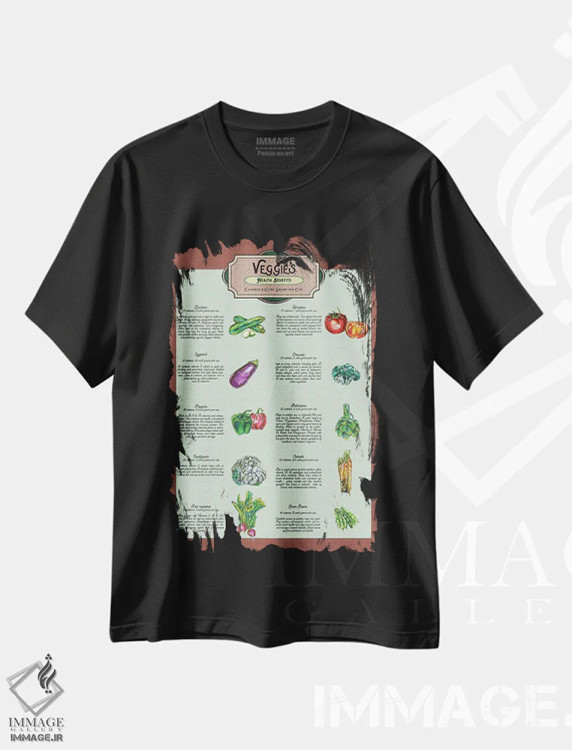 تیشرت مشکی طرح دار سبزیجات، تزئینی اثر فانیتسا پترو | فروشگاه ایماژ