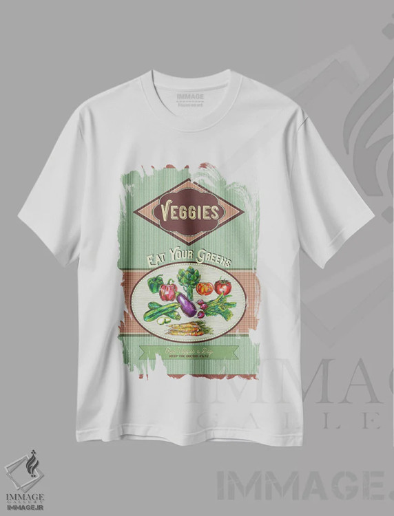 تیشرت سفید طرح دار سبزیجاتت را بخور، تزئینی اثر فانیتسا پترو | فروشگاه ایماژ