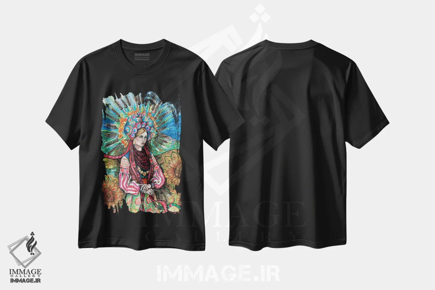 تیشرت مشکی طرح دار تاج گل اوکراینی، تزئینی اثر فانیتسا پترو | فروشگاه ایماژ