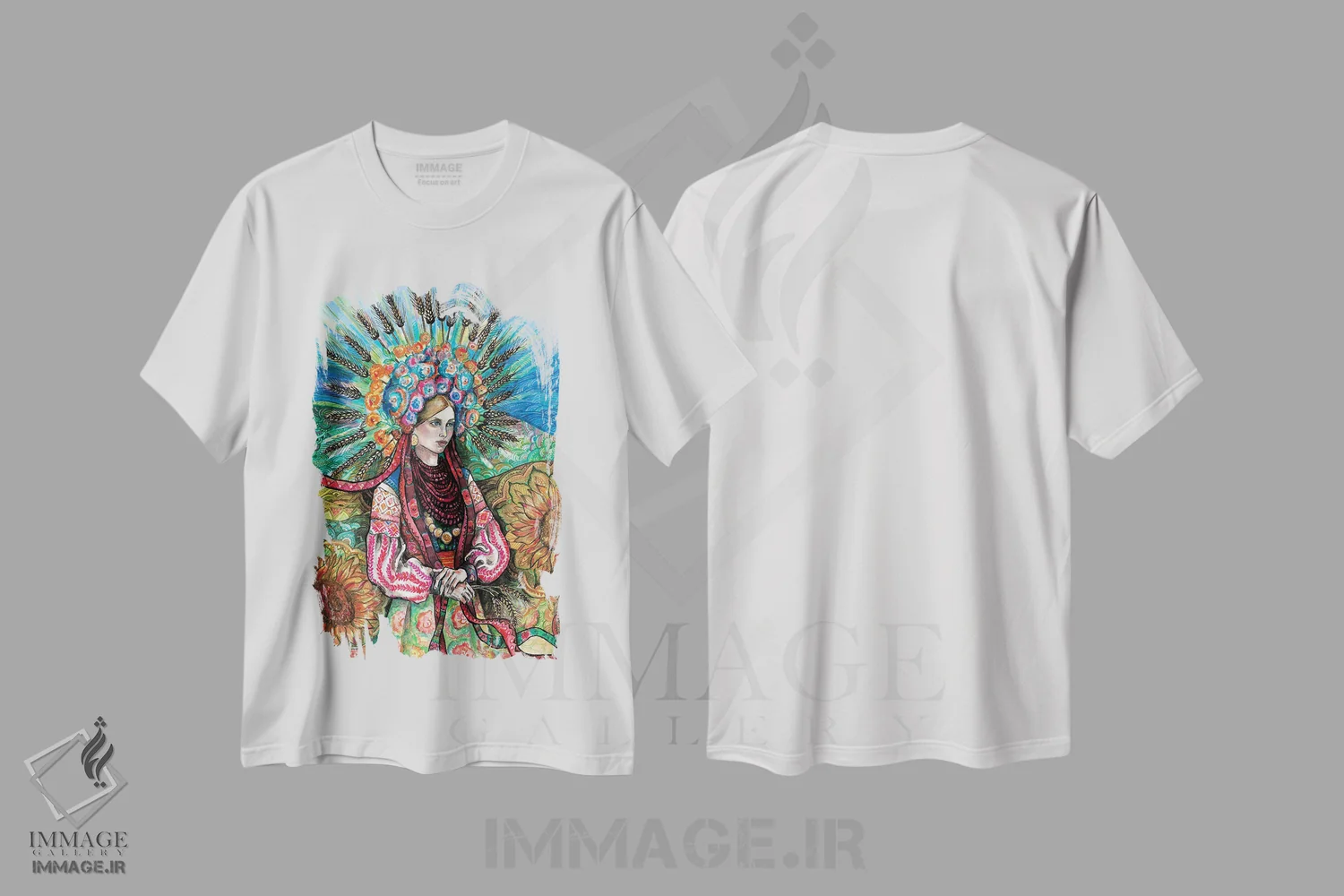 تیشرت سفید طرح دار تاج گل اوکراینی، تزئینی اثر فانیتسا پترو | immage.ir