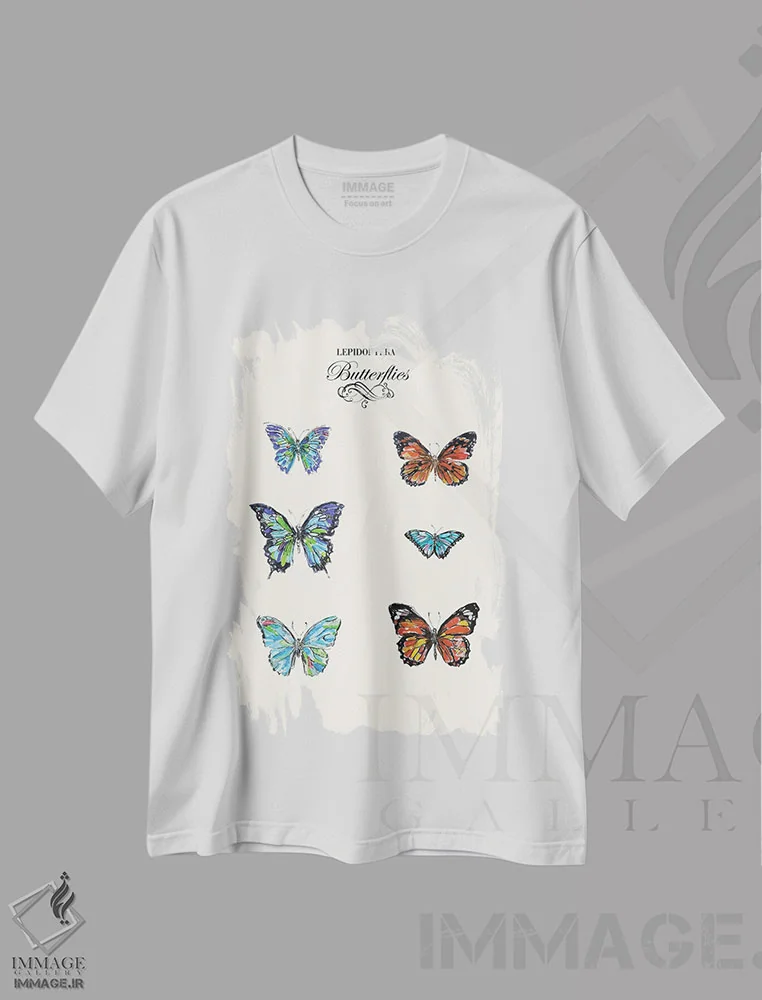 تیشرت سفید طرح دار پروانه ها، تزئینی اثر فانیتسا پترو | فروشگاه ایماژ