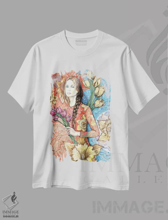 تیشرت سفید طرح دار لاله ها و نرگس ها، مدیوم اثر فانیتسا پترو | فروشگاه ایماژ