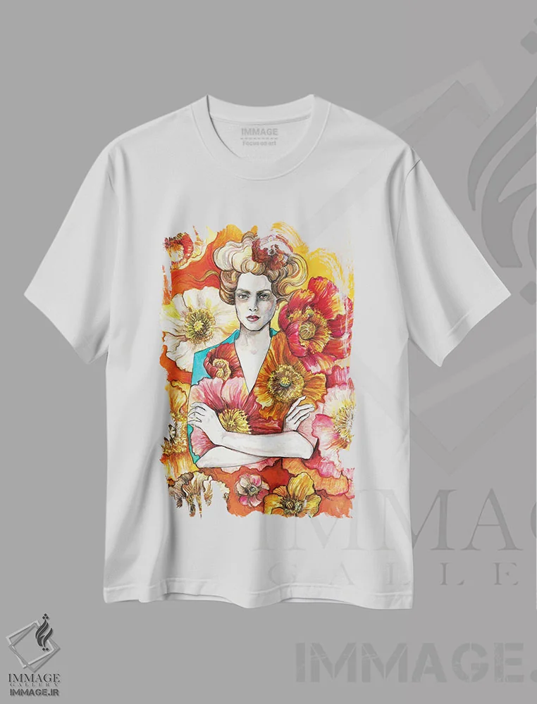 تیشرت سفید طرح دار شقایق دریایی، مدیوم اثر فانیتسا پترو | فروشگاه ایماژ