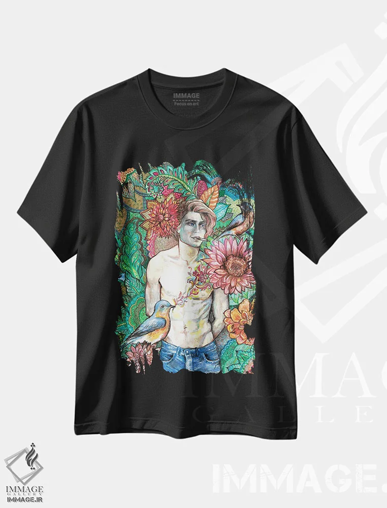 تیشرت مشکی طرح دار تتو گل، مدیوم اثر فانیتسا پترو | فروشگاه ایماژ