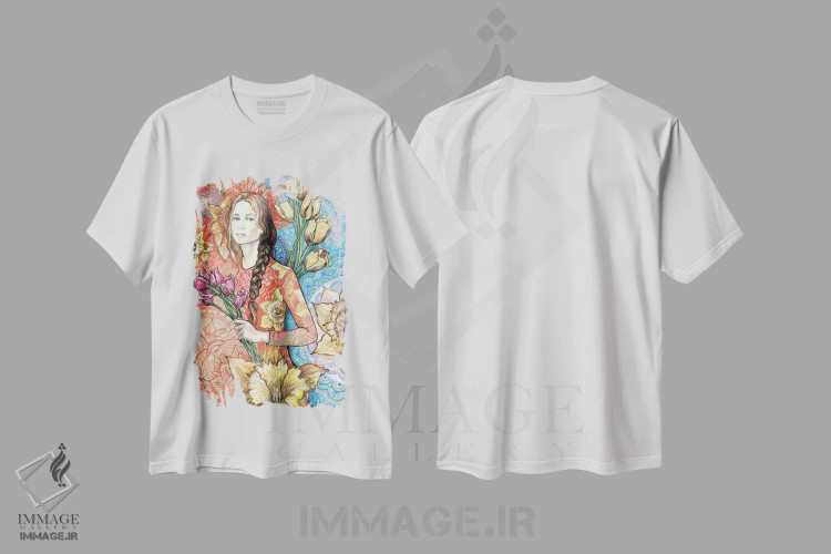 تیشرت سفید طرح دار لاله ها و نرگس ها، مدیوم اثر فانیتسا پترو | فروشگاه ایماژ