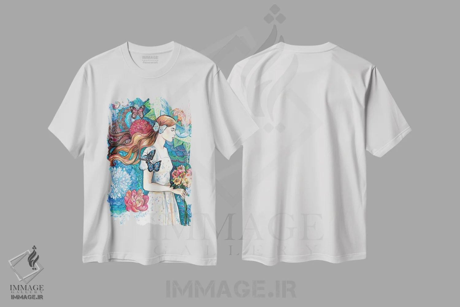 تیشرت سفید طرح دار گل ها و پروانه ها، مدیوم اثر فانیتسا پترو | immage.ir