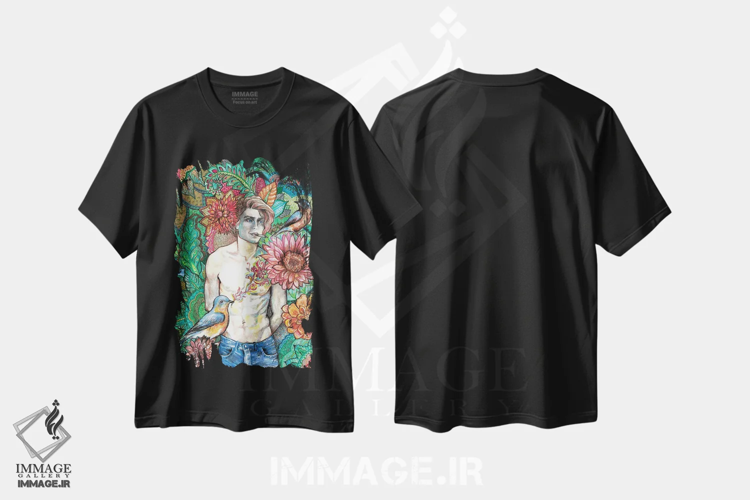 تیشرت مشکی طرح دار تتو گل، مدیوم اثر فانیتسا پترو | فروشگاه ایماژ