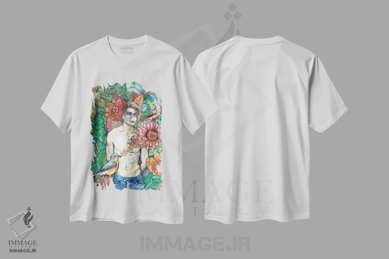تیشرت سفید طرح دار تتو گل، مدیوم اثر فانیتسا پترو | immage.ir