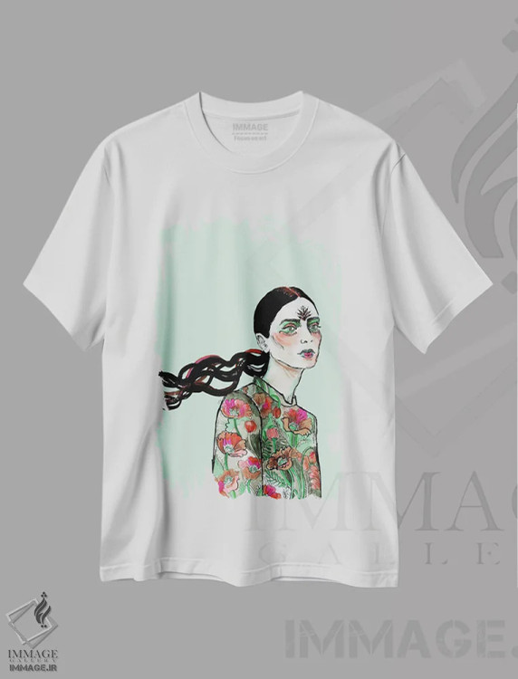 تیشرت سفید طرح دار موهای قرمز و مشکی ۳، تزئینی اثر فانیتسا پترو | فروشگاه ایماژ
