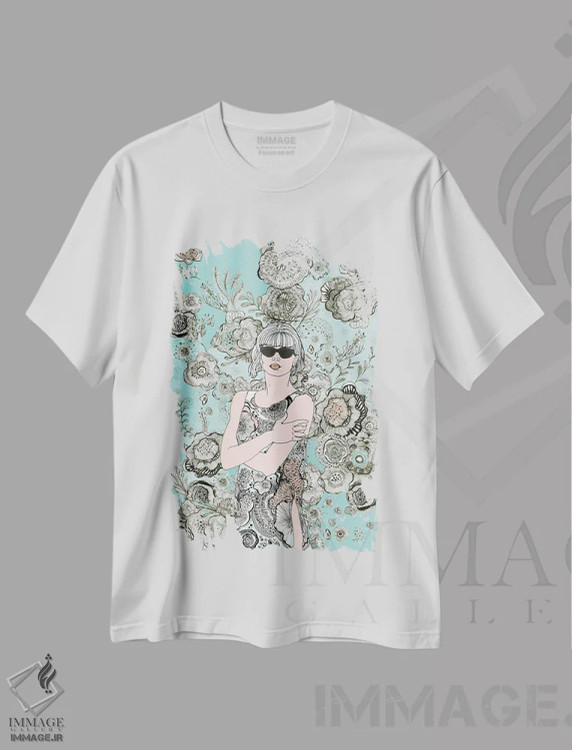 تیشرت سفید طرح دار گل ها و عینک آفتابی ۱، تزئینی اثر فانیتسا پترو | فروشگاه ایماژ