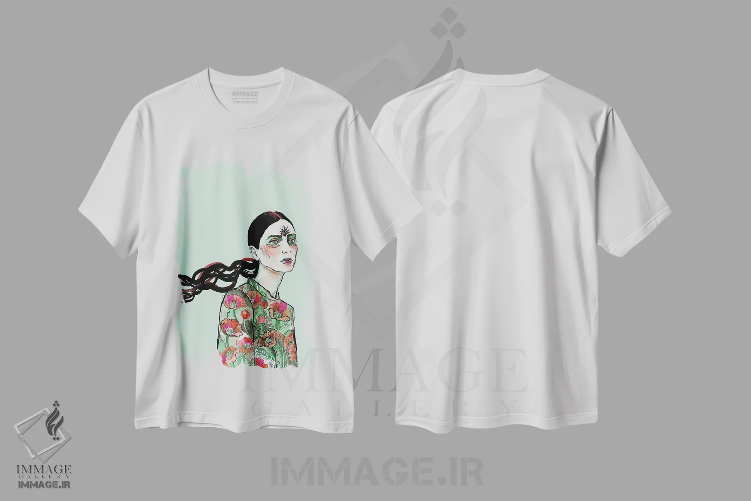 تیشرت سفید طرح دار موهای قرمز و مشکی ۳، تزئینی اثر فانیتسا پترو | فروشگاه ایماژ