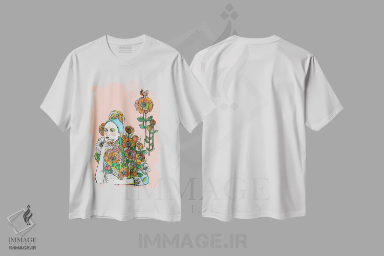 تیشرت سفید طرح دار موهای آبی و گل ها، تزئینی اثر فانیتسا پترو | immage.ir