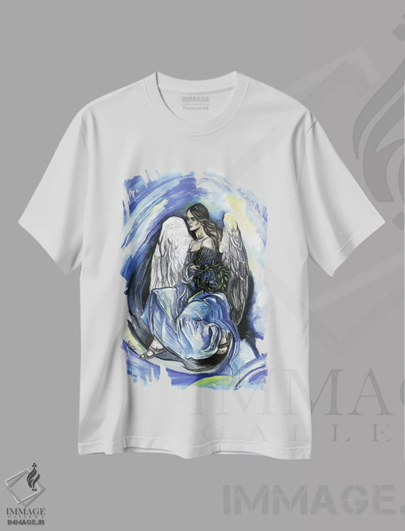 تیشرت سفید طرح دار فرشتهٔ پیروزی، دکوراسیون جایگزین اثر فانیتسا پترو | فروشگاه ایماژ