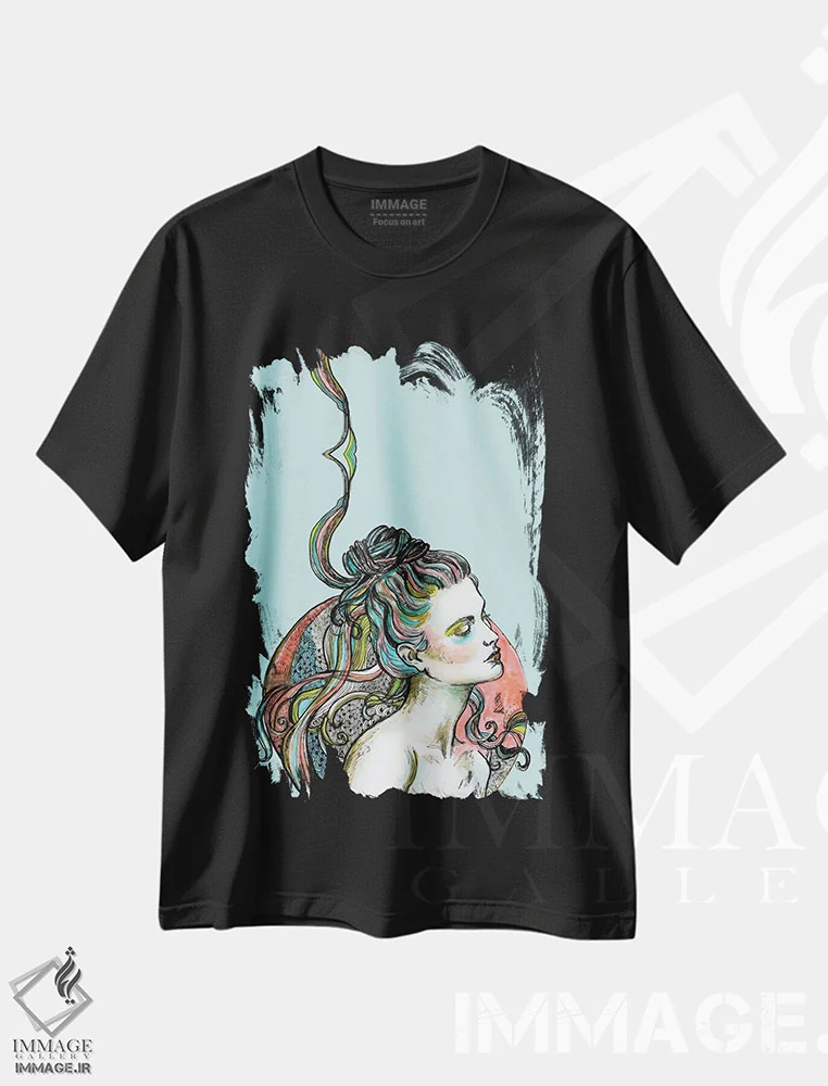 تیشرت مشکی طرح دار رویای یک رقصنده، دست نقاشی و طراحی دستی اثر فانیتسا پترو | فروشگاه ایماژ