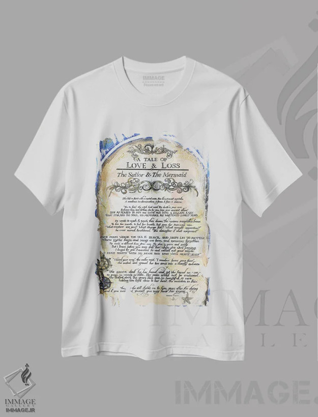 تیشرت سفید طرح دار داستان ملوان و پری دریایی ۲، تزئینی اثر فانیتسا پترو | فروشگاه ایماژ