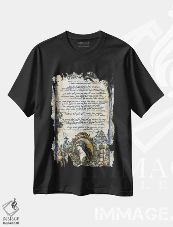 تیشرت مشکی طرح دار داستان ملوان و پری دریایی ۱، تزئینی اثر فانیتسا پترو | فروشگاه ایماژ