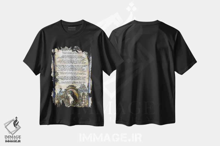 تیشرت مشکی طرح دار داستان ملوان و پری دریایی ۱، تزئینی اثر فانیتسا پترو | فروشگاه ایماژ