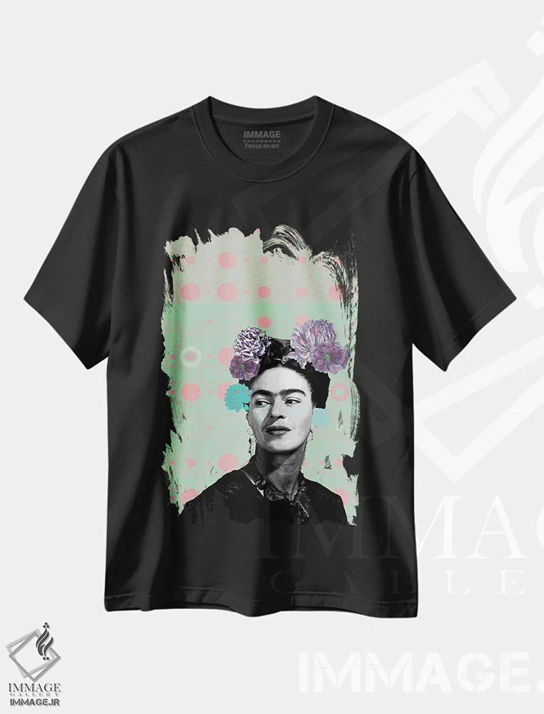 تیشرت مشکی طرح دار لبخند فریدا، هنر دیجیتال اثر فانیتسا پترو | فروشگاه ایماژ