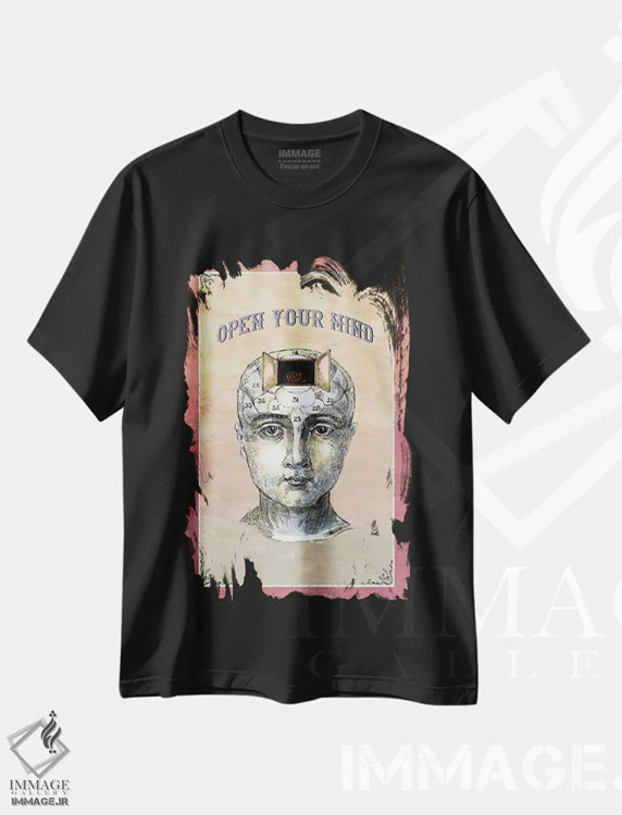 تیشرت مشکی طرح دار ذهنت را باز کن، مدیوم اثر فانیتسا پترو | فروشگاه ایماژ
