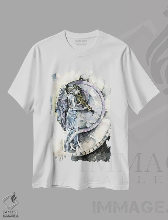 تیشرت سفید طرح دار فرشتهٔ زمان، دکوراسیون جایگزین اثر فانیتسا پترو | immage.ir
