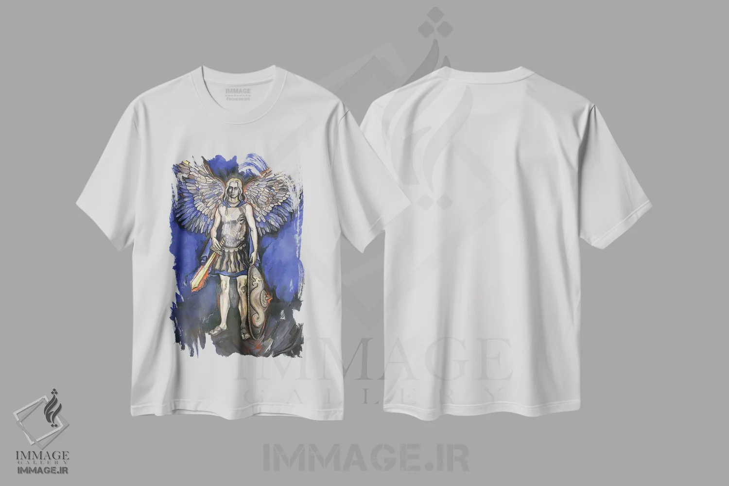 تیشرت سفید طرح دار هفت فرشتهٔ مقرب؟ - فرشته میکائیل، دکوراسیون جایگزین اثر فانیتسا پترو | فروشگاه ایماژ