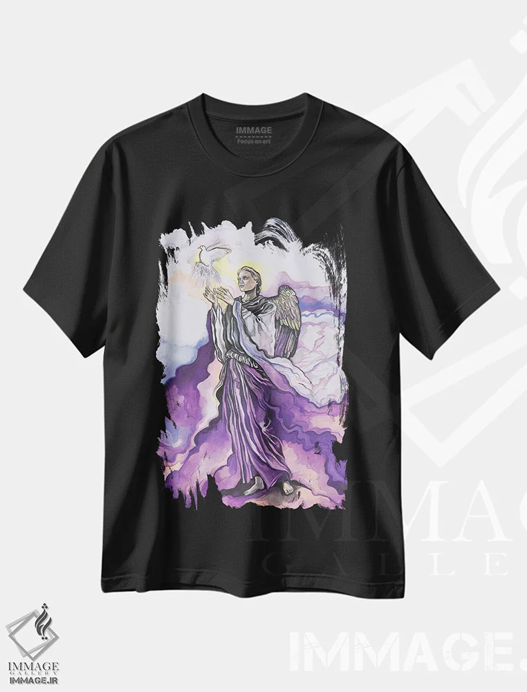 تیشرت مشکی طرح دار هفت فرشتهٔ مقرب، دکوراسیون جایگزین اثر فانیتسا پترو | فروشگاه ایماژ