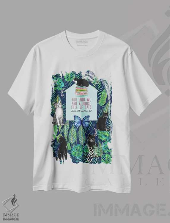 تیشرت سفید طرح دار تو و من و خانه ای پر از گربه ها، دکور بوهمی اثر فانیتسا پترو | immage.ir