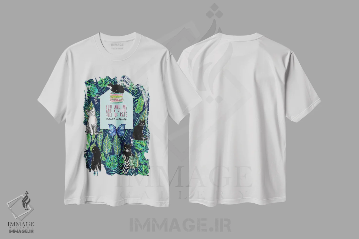 تیشرت سفید طرح دار تو و من و خانه ای پر از گربه ها، دکور بوهمی اثر فانیتسا پترو | immage.ir