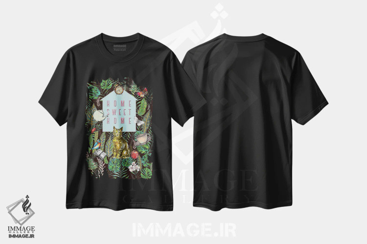 تیشرت مشکی طرح دار خانه، خانهٔ دوست داشتنی من، دکور بوهمی اثر فانیتسا پترو | فروشگاه ایماژ
