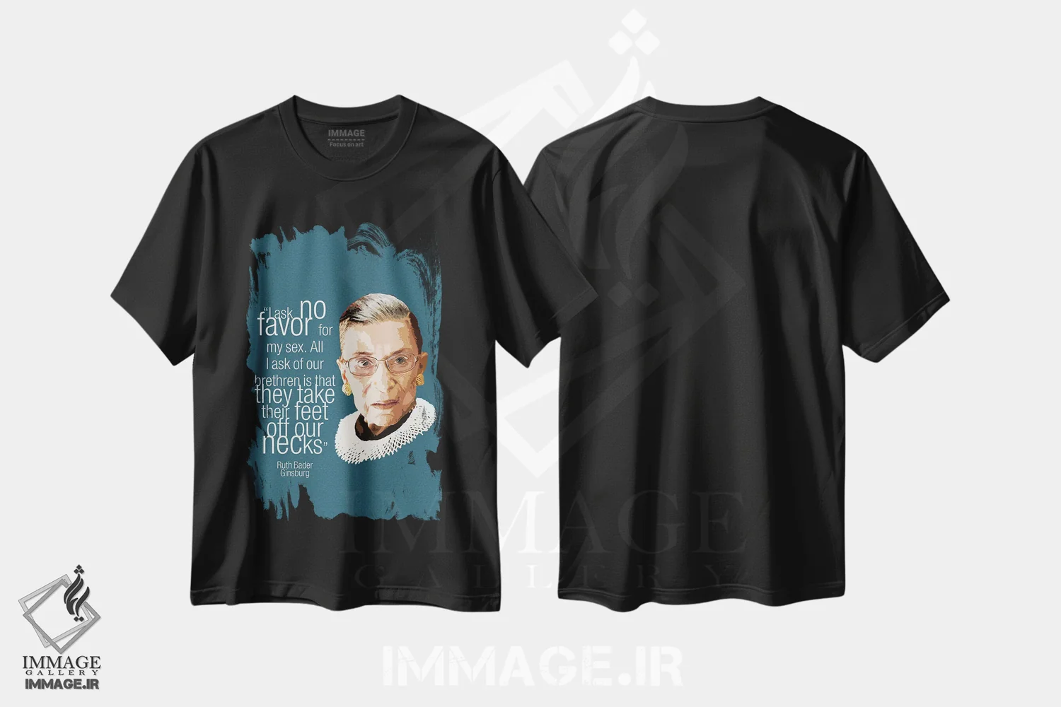 تیشرت مشکی طرح دار نقل قول روث بیدر گینزبرگ، هنر دیجیتال اثر فانیتسا پترو | فروشگاه ایماژ