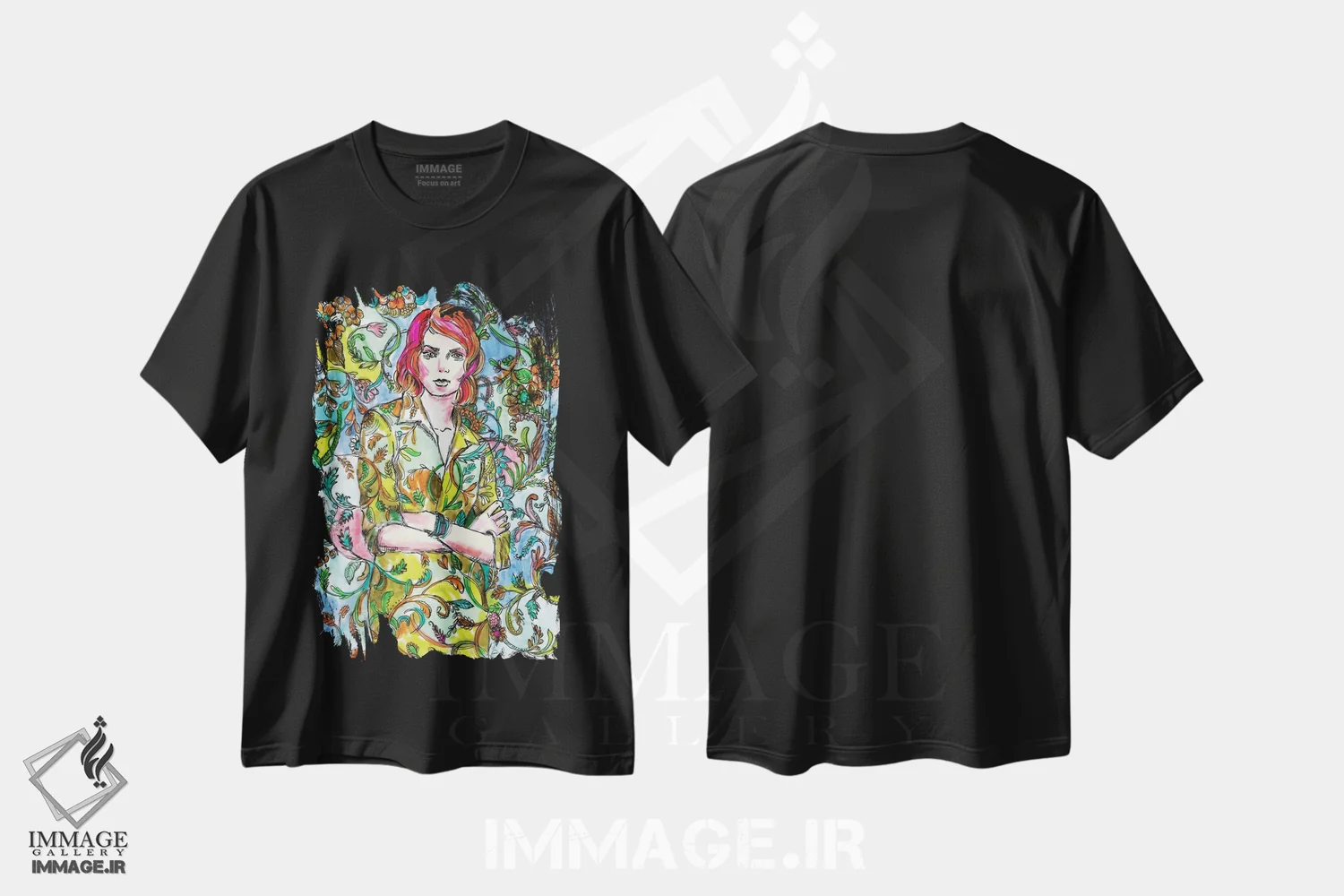 تیشرت مشکی طرح دار لباس گلدار، مدیوم اثر فانیتسا پترو | immage.ir