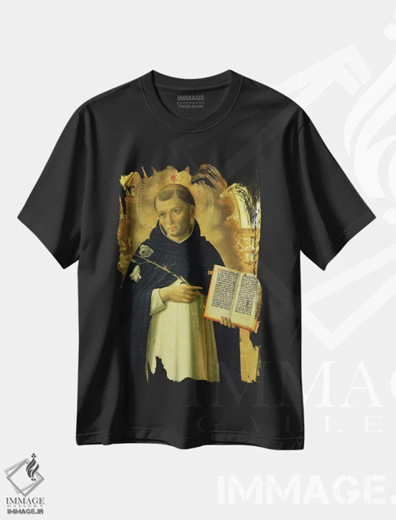 تیشرت مشکی طرح دار جزئیات سنت دومینیک، محراب پروجا، ۱۴۳۷-۳۸، هنر فاخر کلاسیک اثر فرا آنجلیکو | فروشگاه ایماژ