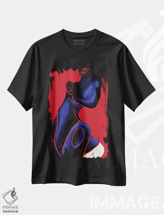 تیشرت مشکی طرح دار یاقوت کبود، هنر آمریکایی آفریقایی تبار اثر نیدیا دراز | فروشگاه ایماژ