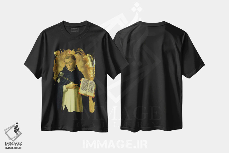 تیشرت مشکی طرح دار جزئیات سنت دومینیک، محراب پروجا، ۱۴۳۷-۳۸، هنر فاخر کلاسیک اثر فرا آنجلیکو | فروشگاه ایماژ