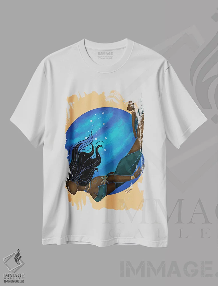 تیشرت سفید طرح دار برج حوت، هنر آمریکایی آفریقایی تبار اثر نیدیا دراز | فروشگاه ایماژ