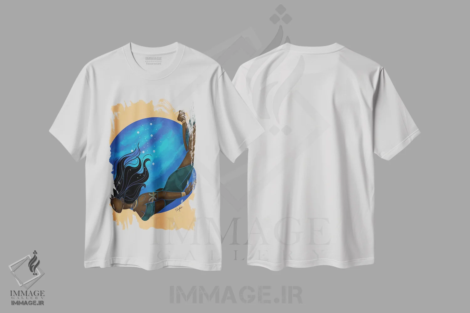 تیشرت سفید طرح دار برج حوت، هنر آمریکایی آفریقایی تبار اثر نیدیا دراز | فروشگاه ایماژ